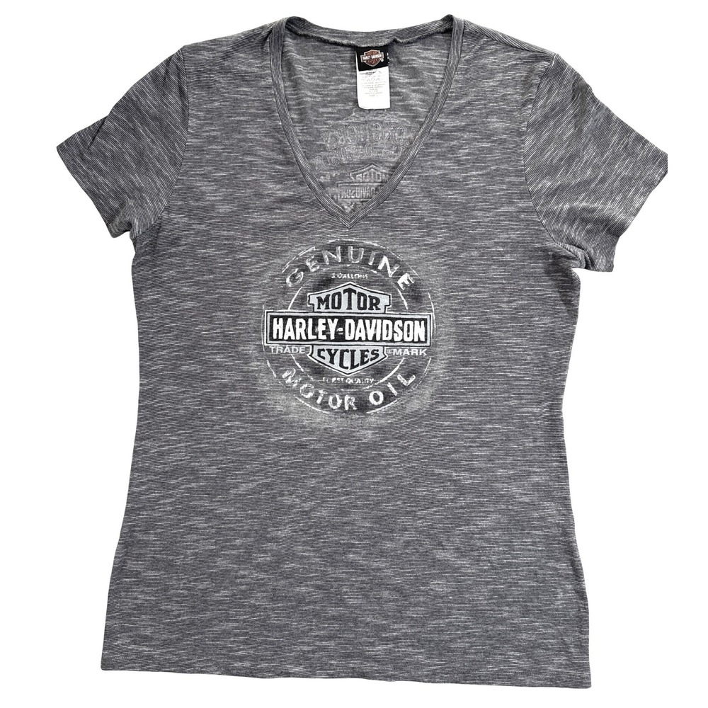 HARLEY-DAVIDSON Texas Longhorn V-Neck Graphic Tee Gray Space Dye Women's L - Picture 5 of 12